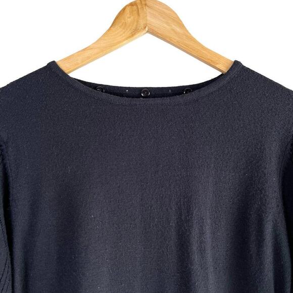 Tanjay Black Crewneck Knit‎ Sweater Perforated Knit Sleeves, Size Medium - Picture 2 of 8